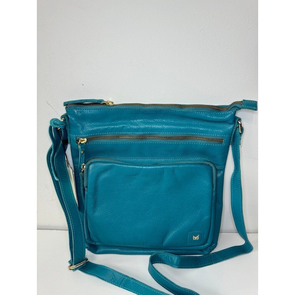 WISE OWL LEATHER TURQUOISE GREEN  CROSSBODY NEW